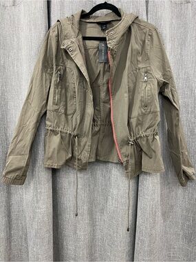 Lane Bryant Olive Green Hooded Utility Jacket with Zip Pockets